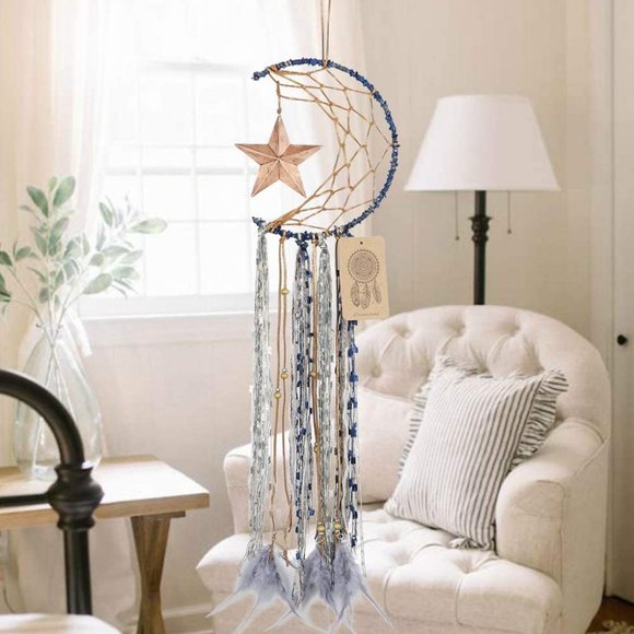 Boho Hippie Moon Star Feather Dream Catcher - Picture 6 of 16